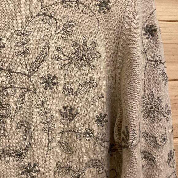 Curio Size Small Wool Silk Blend Floral Embroidered Button Front Cardigan - Picture 4 of 13